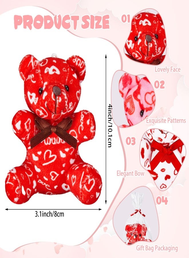 Lunmon 24 Pcs Valentines Day Plush Bear with Gift Bag Mini Stuffed Bears with Heart Pattern Mini Stuffed Animal for Valentine's Day Gifts Birthday School Graduation Party Favor, 4 Inch, Red Pink White - Image 2
